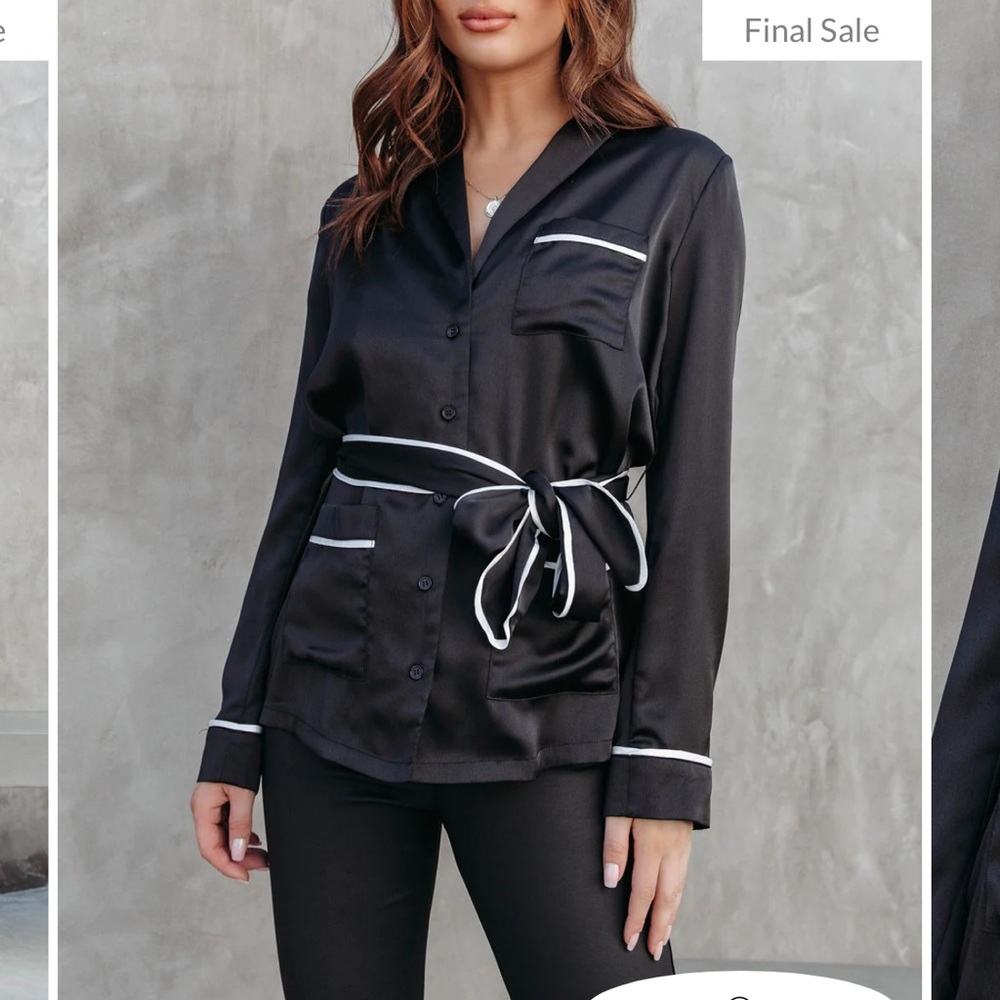 AFTER PARTY SATIN POCKETED BUTTON
DOWN TOP - BLACK